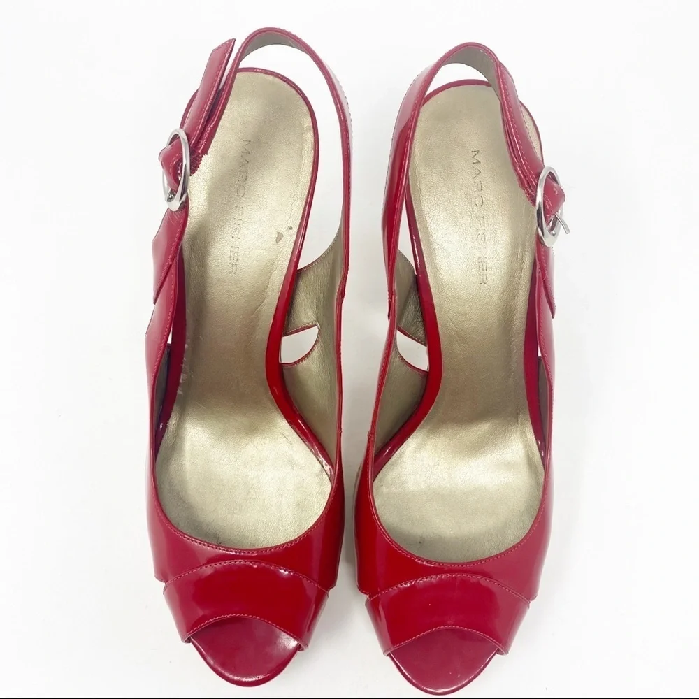 MARC FISHER Open Toe Patent Leather Platforms 8